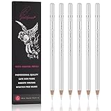 GETHPEN Professional White Charcoal Pencils Set - 6 Pieces Sketch Highlight White Pencils for Drawing, Sketching, Shading, Blending, White Chalk Pencils for Beginners & Artists