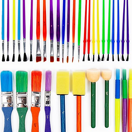 Horizon Group USA Paint Brushes -35 All Purpose Paint Brushes Value Pack – Includes 8 Different Types of Brushes, Great with Watercolors, Acrylic & Washable Paints. Multicolored