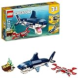 LEGO Creator 3 in 1 Deep Sea Creatures, Transforms from Shark and Crab to Squid to Angler Fish, Sea Animal Toys, Gifts for 7 Plus Year Old Girls and Boys, 31088