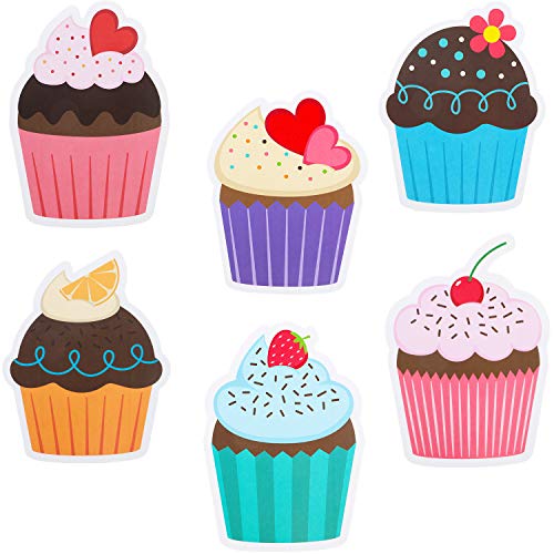 Colorful Cupcakes Cutouts Cupcake Paper Cutouts Birthday Bulletin Board Decorations Birthday Cake Cutouts for Classroom Decoration, 6 Patterns and 4.7 Inches Long (60 Pieces)