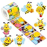 Haooryx 300pcs Make A Bee Face Scene Sticker Roll Make Your Own Cartoon Bee Happy Face Sticker Decals Cute Mix and Match Animals Art Craft Sticker for Kid’s Birthday Party Supplies Giftwrap Decor