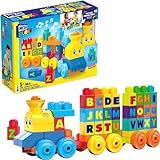 MEGA BLOKS First Builders Toddler Building Blocks Toy Set, ABC Musical Train with 50 Pieces, Music and Sounds, Ages 1+ Years