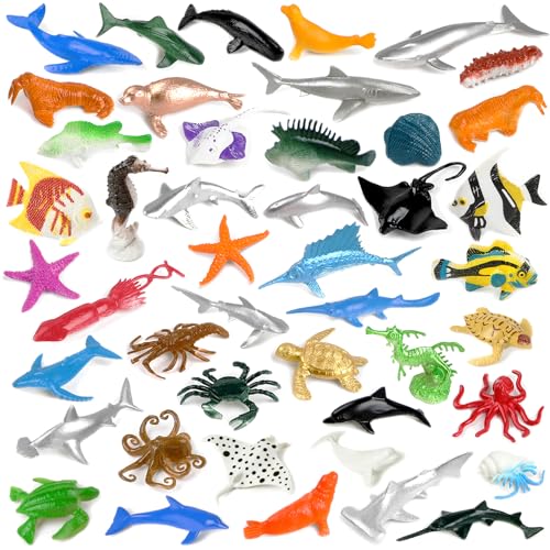 ZALAON Mini Ocean Sea Animals Toys, 46 Pack Assorted Vinyl Plastic Ocean Animal Figures Sea Creatures Toys for Kids Party Favors Educational Toy