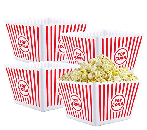 Bekith Open-Top Plastic Reusable Popcorn Tub, Square, Set of 4