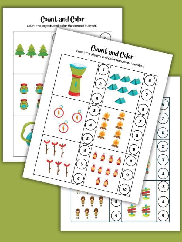 Camping Counting Worksheets