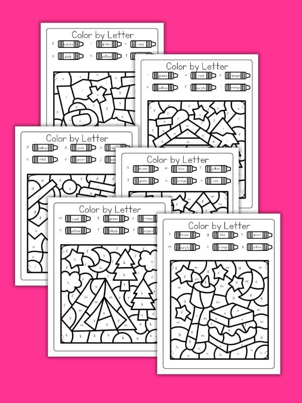 Color by Letter Camping Worksheets