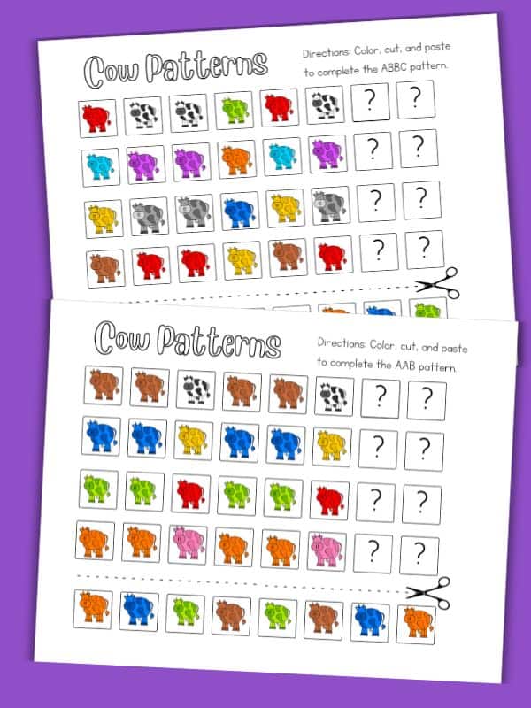 Cow Pattern Worksheets