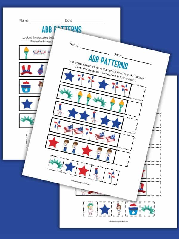 4th of July ABB Pattern Worksheets