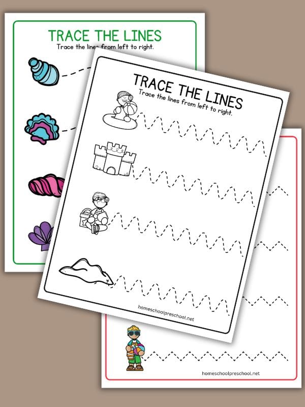 Beach Line Tracing Worksheets