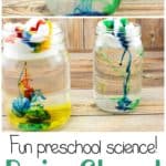 Spring Science for Kids: Make a rain cloud in a jar so kids can see up close how clouds make rain.