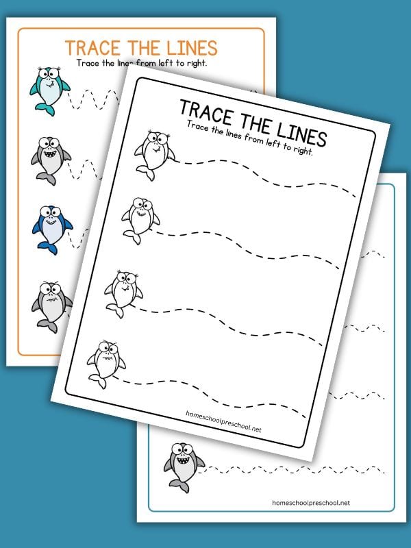 Shark Preschool Line Tracing Worksheets