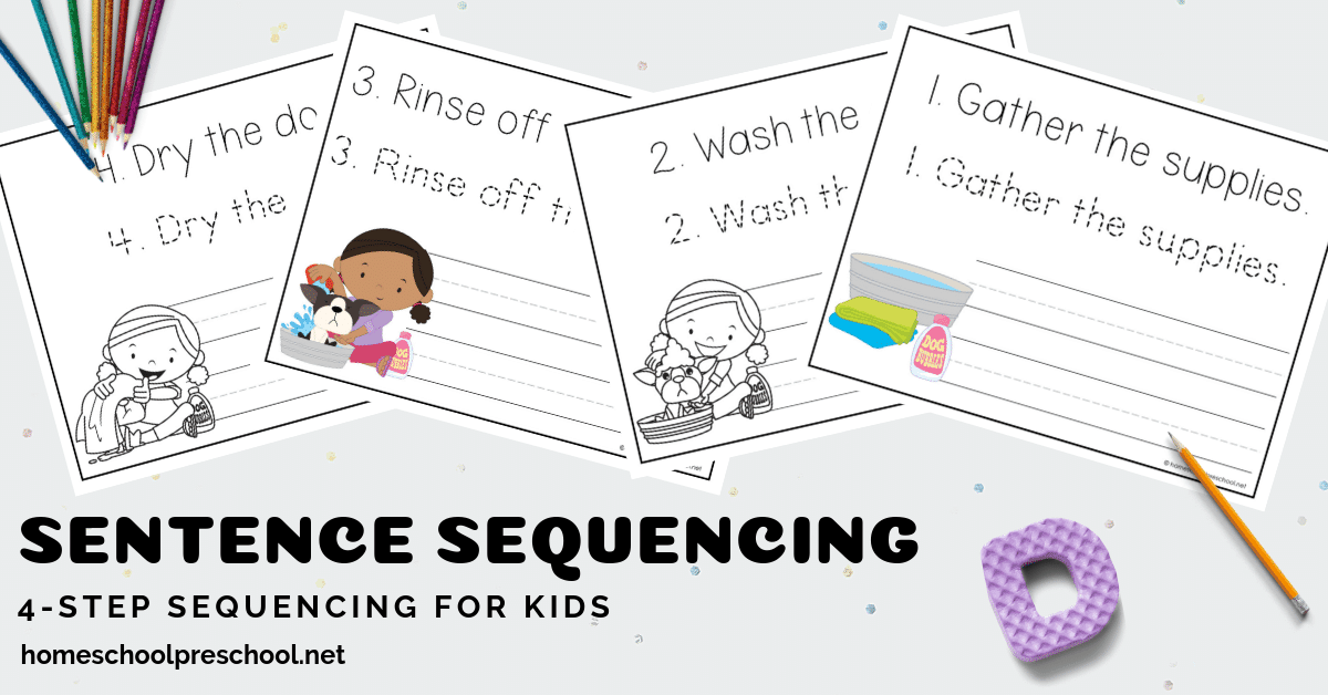 These Bathe the Dog sentence sequencing activities are perfect for preschool and kindergarten kiddos. Practice handwriting and sequencing at the same time!