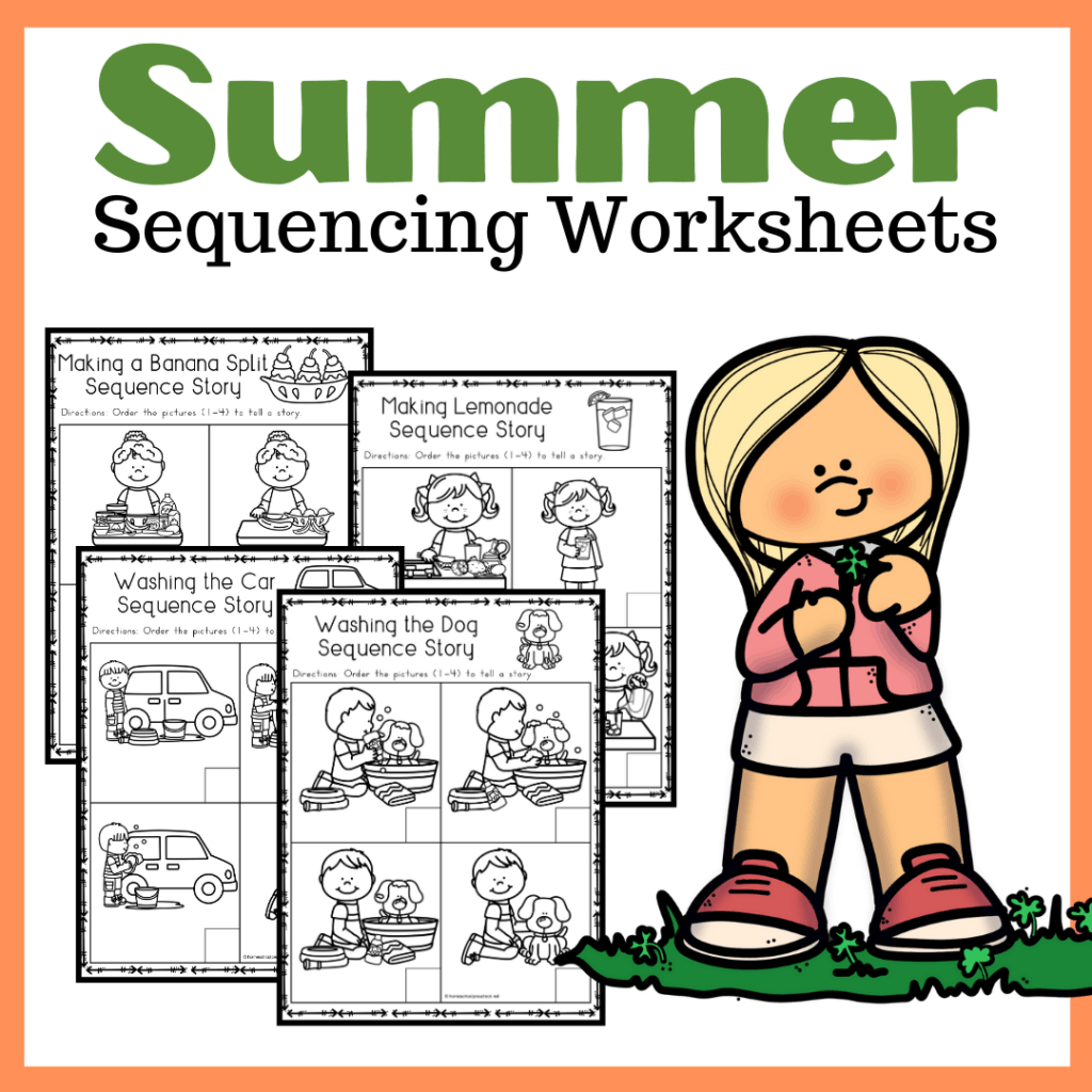 Free sequencing worksheets that are perfect for summer! Young learners will sequence and retell four-part summer stories.